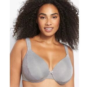 Cacique Smooth Lightly Lined Full Coverage Bra Underwire Lace Gray 48D NWT